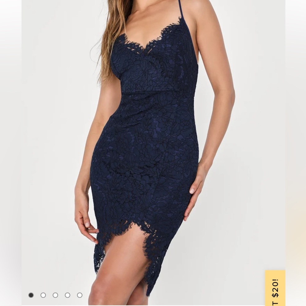 Lulu’s Navy Blue Lace Bodycon Dress